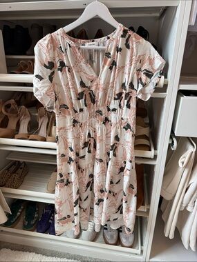 Floral V-Neck Smocked Waist Dress in Blush and Black